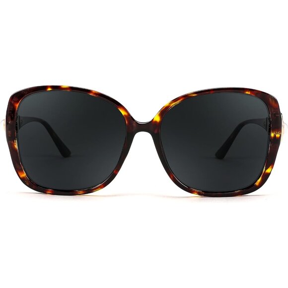 Women's Fashion Square Sunglasses Brown Frame Pearl Sparkling Eyes Protection - Picture 9 of 9